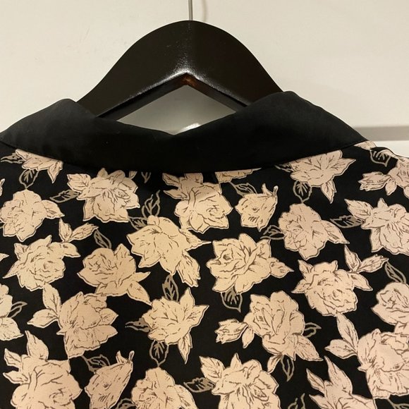 VINTAGE Black Cream Floral Print Shoulder Pad Jacket Blouse Large - Picture 15 of 15